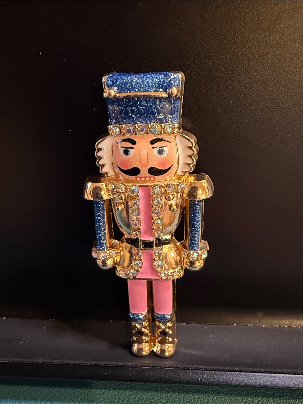 Nutcracker Holiday Brooch in Blue and Pink